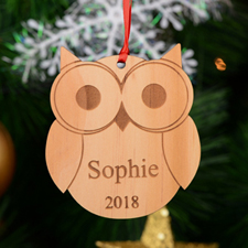 Cute Owl Personalised Engraved Wooden Ornament