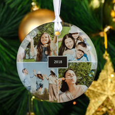 Personalised Four Collage Photo Round Glass Ornament