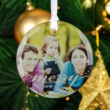 Merry Personalised Photo Round Glass Ornament