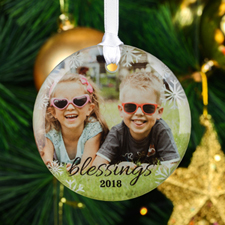Blessing Personalised Photo Round Glass Ornament