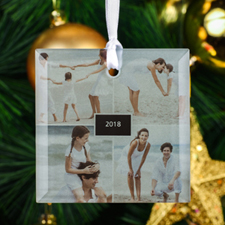 Personalised Four Collage Photo Square Glass Ornament