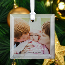 Merry Christmas Personalised Photo Square Glass Ornament
