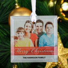 Merry Christmas Personalised Photo Square Glass Ornament