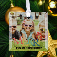 Merry Personalised Photo Square Glass Ornament