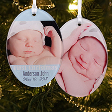 Boy First Christmas Personalised Photo Acrylic Oval Ornament