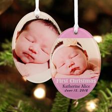 Girl First Christmas Personalised Photo Acrylic Oval Ornament