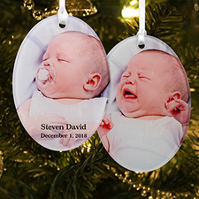 First Christmas Personalised Photo Acrylic Oval Ornament