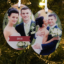 Married & Merry Personalised Photo Acrylic Oval Ornament