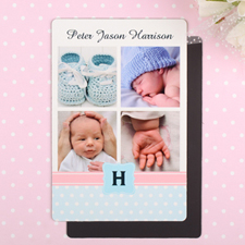 Collage Personalised Photo Boy Birth Announcement Magnet 4