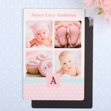Collage Personalised Photo Girl Birth Announcement Magnet 4