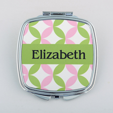 Pink Green Preppy Personalised Square Compact Mirror