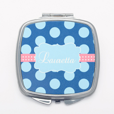 Blue Polka Dots Personalised Square Compact Mirror