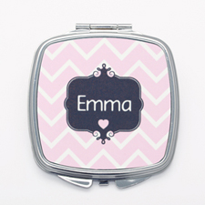 Pink Chevron Personalised Square Compact Mirror