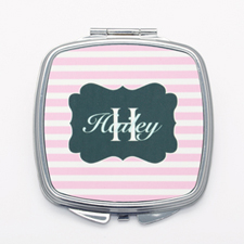 Pink White Stripe Personalised Square Compact Mirror