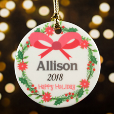 Personalised Happy Holidays Porcelain Round Ornament