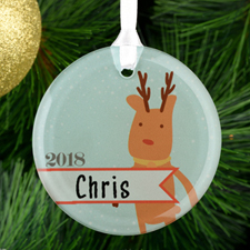 Personalised Reindeer Glass Round Ornament