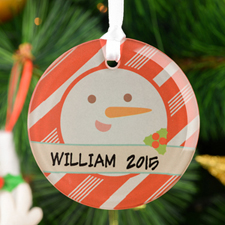 Personalised Snowman Glass Round Ornament