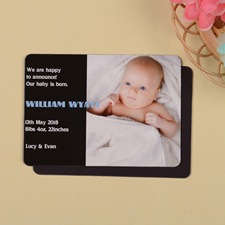 Personalised First Boy Black Birth Announcement Photo Magnet