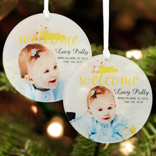 Welcome Baby Personalised Photo Acrylic Round Ornament