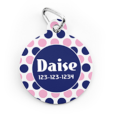 Navy Pink Dot Personalised Pet Tag Round Shape