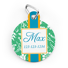 Green Floral Personalised Pet Tag Round Shape