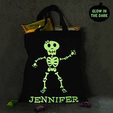 Girl Skull Personalised Glow In The Dark Halloween Tote Treat Bag Black