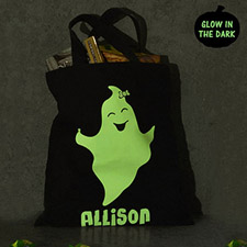 Girl Ghost Personalised Glow In The Dark Halloween Tote Treat Bag Black