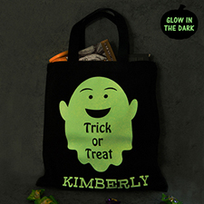 Fat Ghost Personalised Glow In The Dark Halloween Tote Treat Bag Black