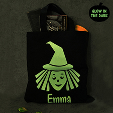 Witch Personalised Glow In The Dark Halloween Tote Treat Bag Black