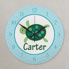 Aqua And Green Elephant Personalised Clock, Round 10.75