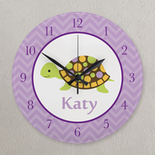 Purple Turtle Personalised Clock, Round 10.75