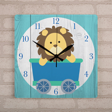 Lion On Train Personalised Wall Clock, Square 10.75