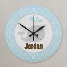 Blue And Grey Whale Personalised Clock, Round 10.75
