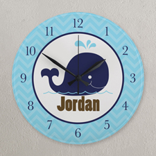 Navy And Blue Chevron Elephant Personalised Clock, Round 10.75
