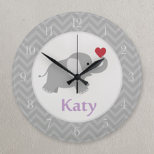 Grey And White Chevron Elephant Personalised Clock, Round 10.75