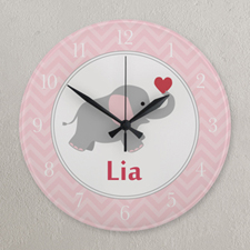 Pink And White Elephant Personalised Clock, Round 10.75