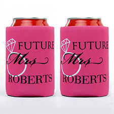 Wedding Ring Future Mrs. Personalised Can Cooler, Hot Pink