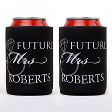 Wedding Ring Future Mrs. Personalised Can Cooler, Black