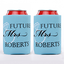 Wedding Ring Future Mrs. Personalised Can Cooler, Blue