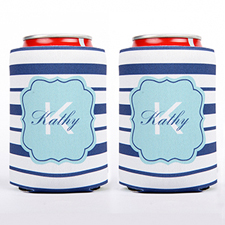 Navy Stripe Personalised Can Cooler