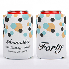 Peacock, Black, Gold Polka Dot Personalised Can Cooler