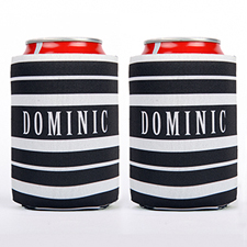 Black And White Stripe Personalised Can Cooler