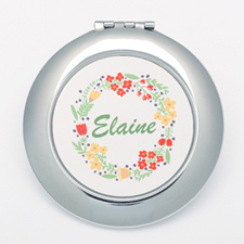 Floral Personalised Round Compact Mirror