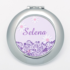 Lavender Floral Personalised Round Compact Mirror