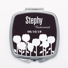 Black White Floral Personalised Square Compact Mirror