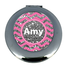Pink Glitter Silver Personalised Round Mirror For Bridesmaids
