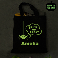 Halloween Personalised Trick Or Treat Glow In The Dark Tote Bag