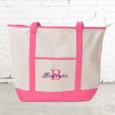 Name & Initial #1 Personalised Hot Pink Canvas Tote Bag (Large)