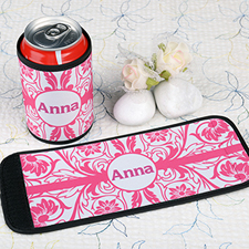 Hot Pink Floral Personalised Can And Bottle Wrap