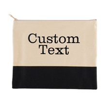 Custom Embroidered Two Text Line Black Natural Canvas Cosmetic Bag
